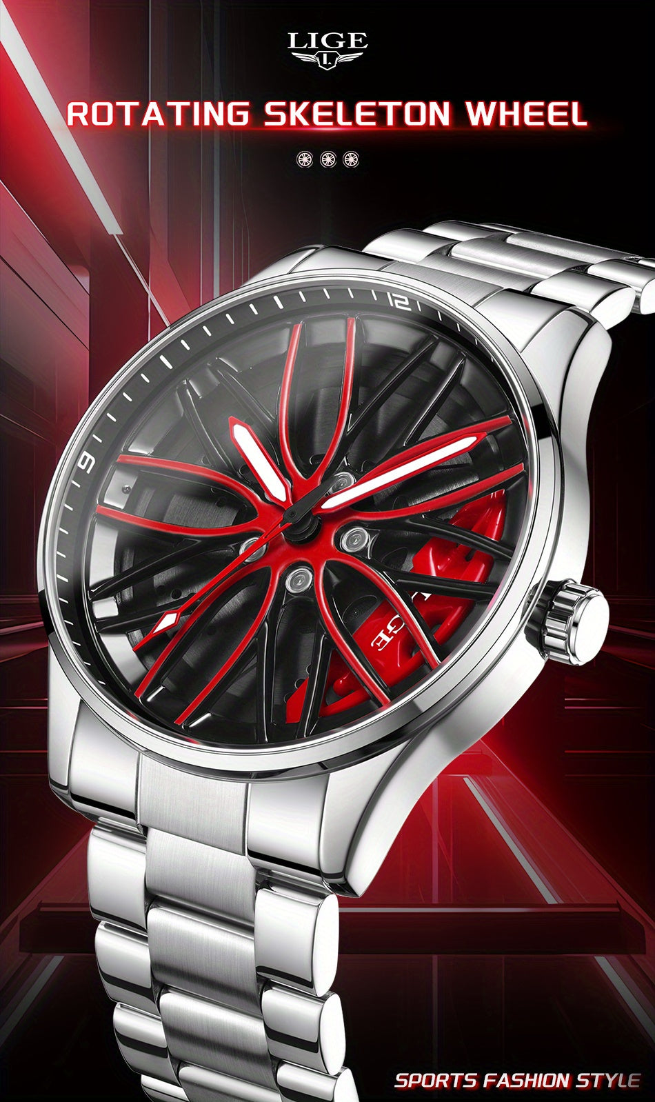 LIGE Quartz Sport Watch for Men, Women, and Teens - Mixed Color, Rotating Skeleton Wheel, Casual Style, Battery-Powered with USB Charging, Zinc Alloy Case, Pointer Display, Quartz Movement, Sports Watch | Skeleton Design | Qu
