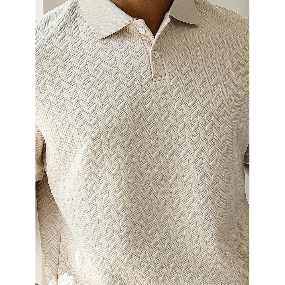 Spring Summer Mens High Quality Jacquard Polo Shirt Short Sleeve Heavyweight Casual T-shirt Turn-down Collar Fashion Button Up