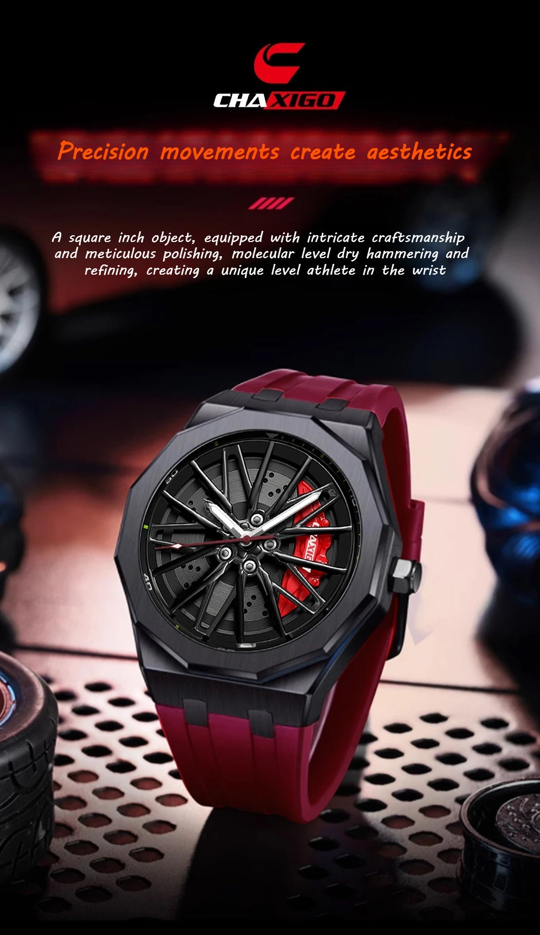 CHAXIGO 7277 Fashion Quartz Men's Watch Wheel Rotation Design Waterproof Luminous Silicone Strap Watch for Women Montres Hommes