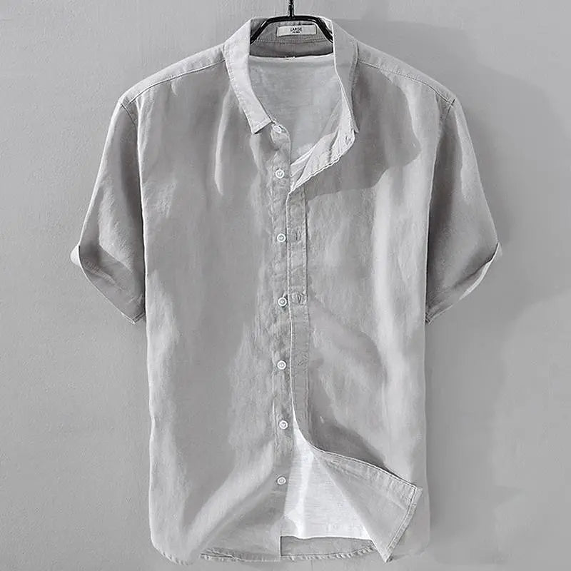Summer Henry V Neck Button Down Shirt Soft and Comfortable Men's Casual Hawaiian Shirt Solid Color White Black