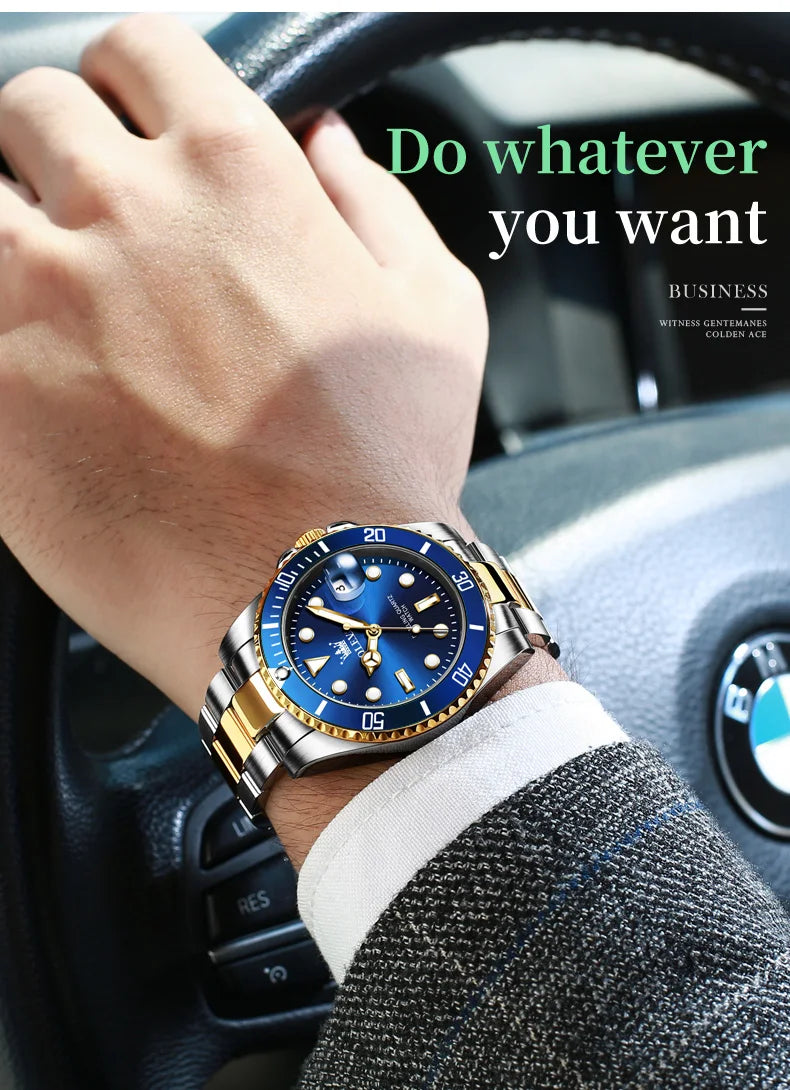 OLEVS Watches for Men with Date Luxury Big Face Waterproof Mens Wristwatch Analog Dress Two Tone Stainless Steel Man Watch