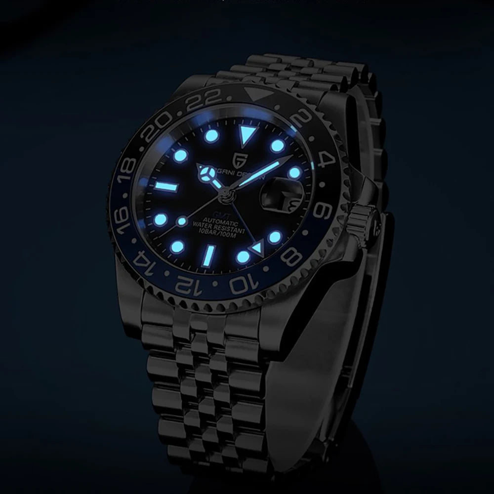 PAGANI DESIGN PD-1662 Luxury GMT Men Mechanical Wristwatch Sapphire Glass Stainless Steel 100M Waterproof Automatic Watches