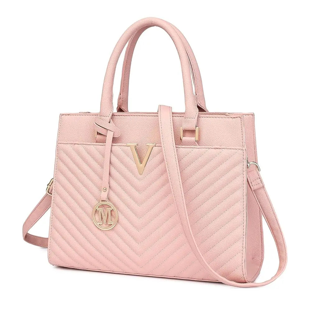 Miss Lulu Women’s Handbags, Chic V-Quilted Top Handle PU Leather Tote with Golden Hardware, Large Bag for Work, School & Travel