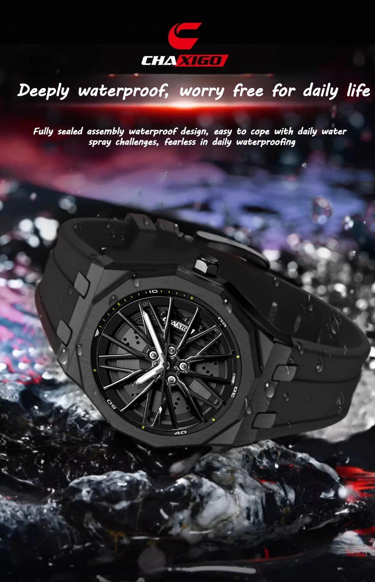 CHAXIGO 7277 Fashion Quartz Men's Watch Wheel Rotation Design Waterproof Luminous Silicone Strap Watch for Women Montres Hommes