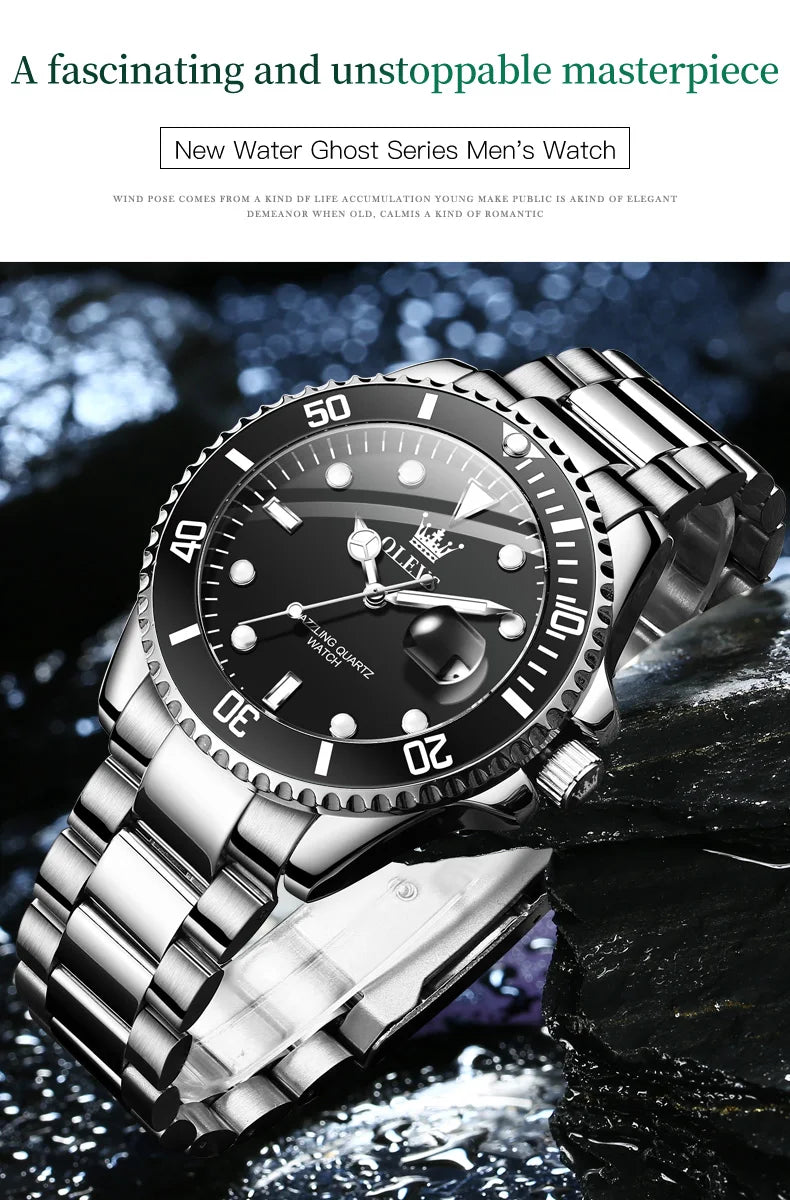 OLEVS Watches for Men with Date Luxury Big Face Waterproof Mens Wristwatch Analog Dress Two Tone Stainless Steel Man Watch