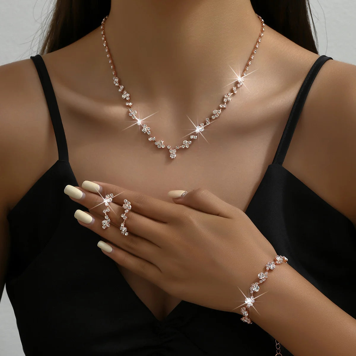 4-piece women's flower necklace with earrings and bracelet set, wedding party accessories