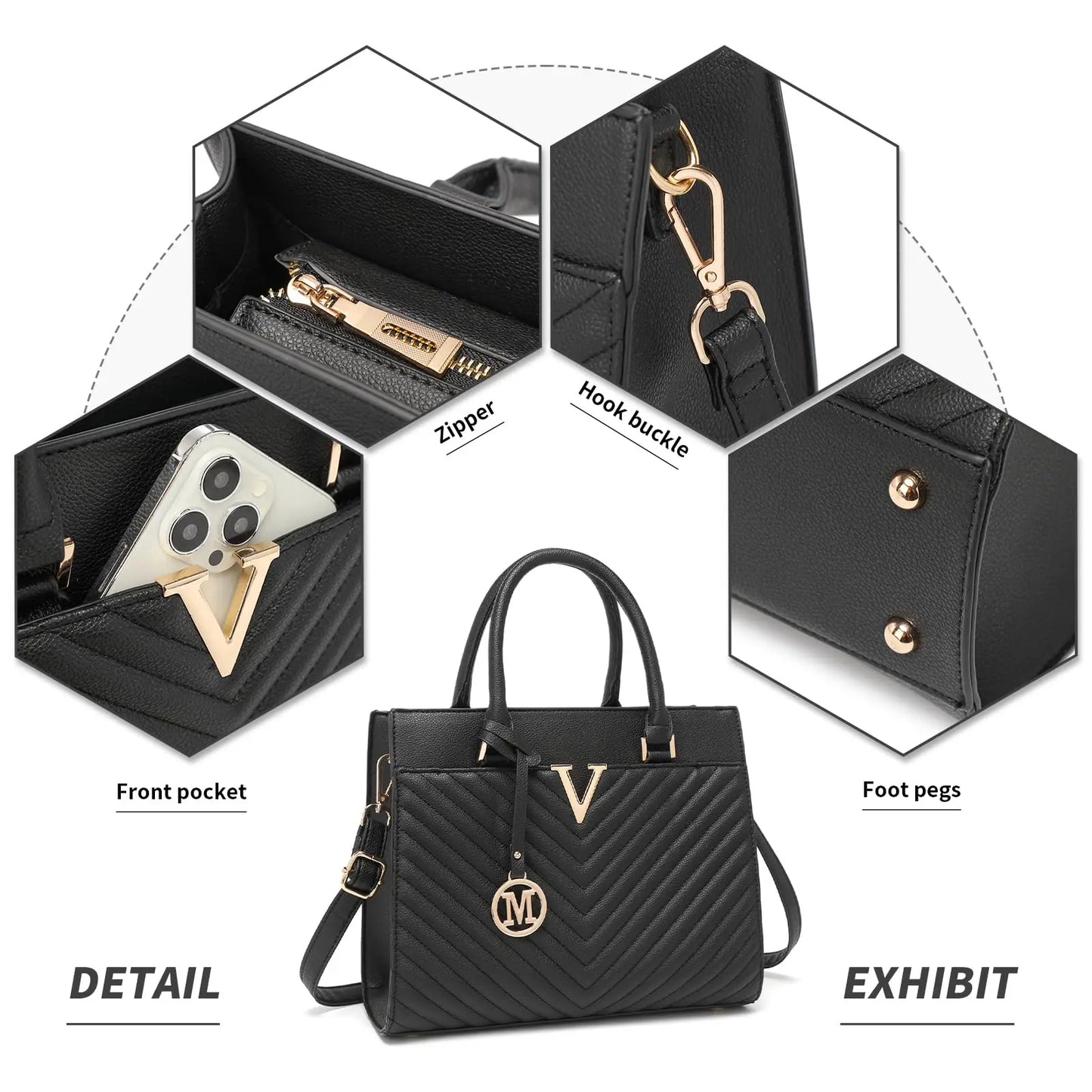 Miss Lulu Women’s Handbags, Chic V-Quilted Top Handle PU Leather Tote with Golden Hardware, Large Bag for Work, School & Travel