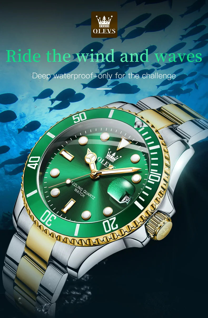 OLEVS Watches for Men with Date Luxury Big Face Waterproof Mens Wristwatch Analog Dress Two Tone Stainless Steel Man Watch