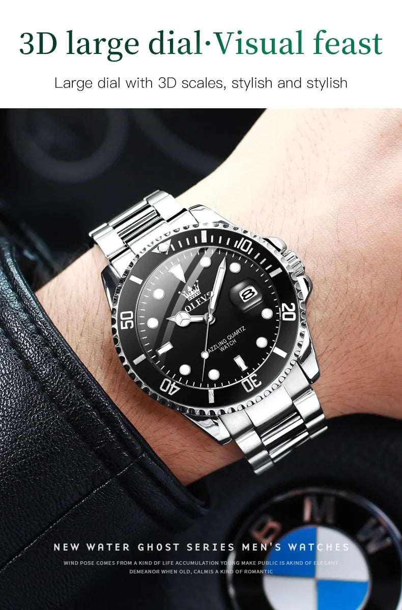 OLEVS Watches for Men with Date Luxury Big Face Waterproof Mens Wristwatch Analog Dress Two Tone Stainless Steel Man Watch