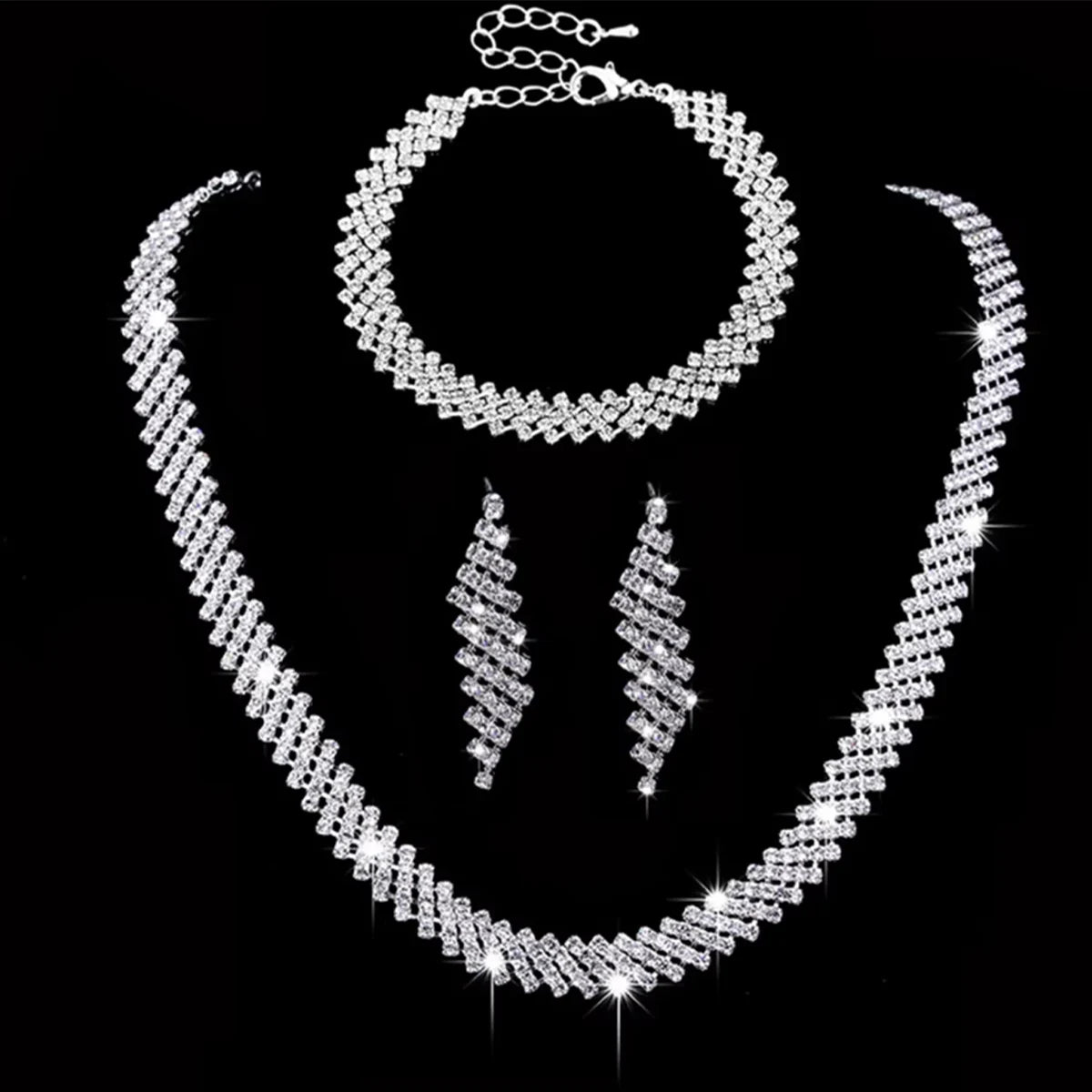 4 pieces of women's fashionable and minimalist necklaces with earrings, bracelets, jewelry sets, banquet and party accessories