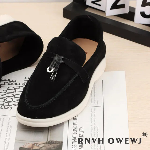 Elegant Women's Loafers Flats in Soft Kid Suede Flash Sale on Cashmere Brand Casual Shoes Designer luxury Shoes