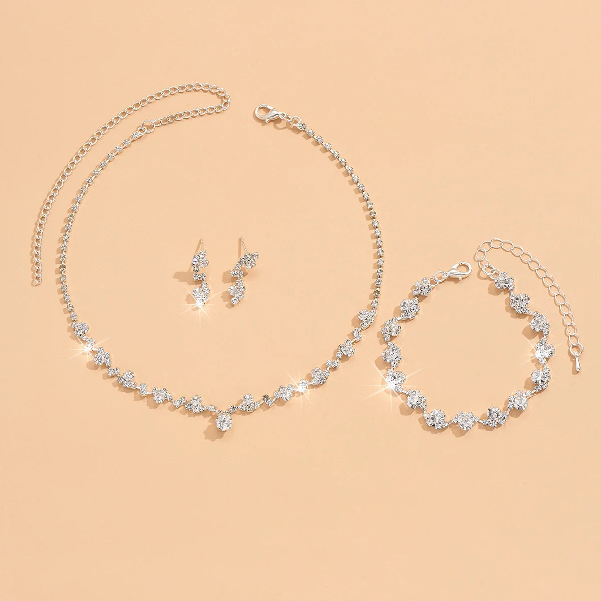 4-piece women's flower necklace with earrings and bracelet set, wedding party accessories