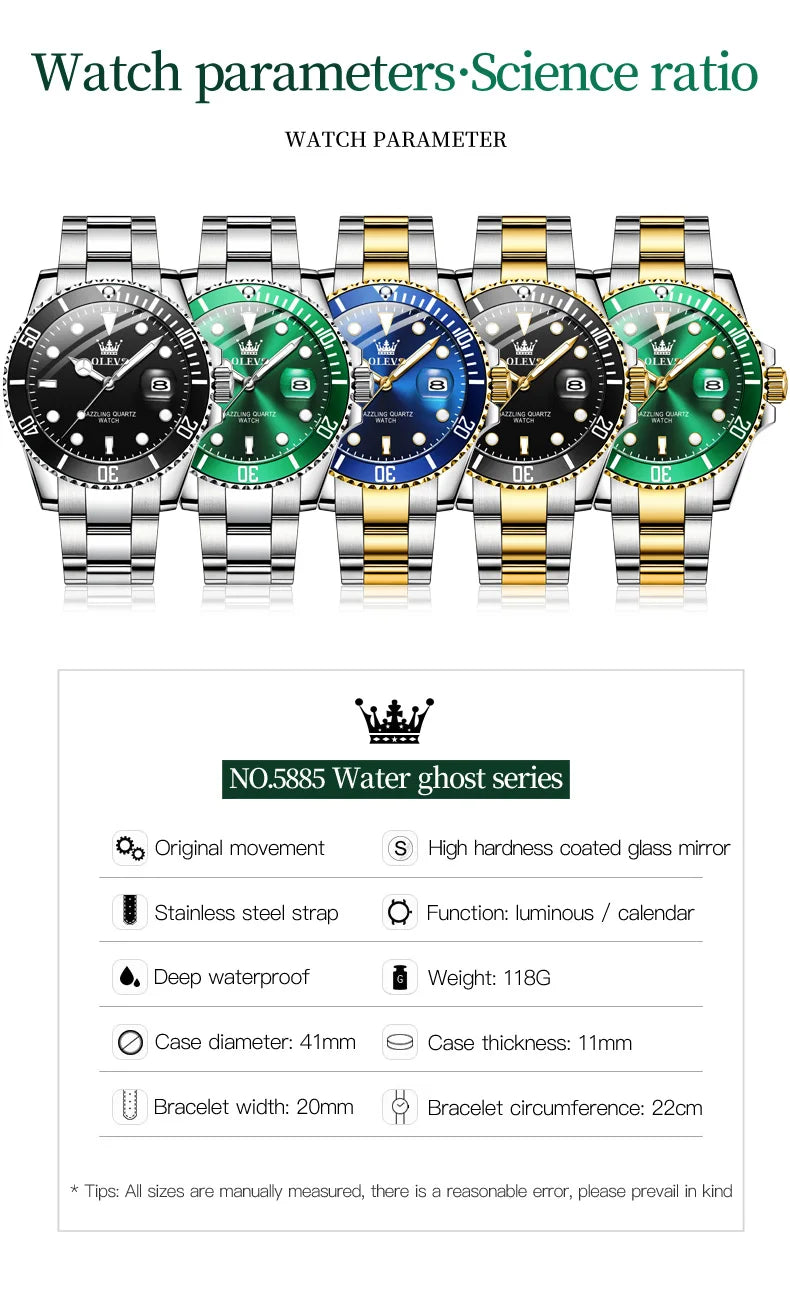 OLEVS Watches for Men with Date Luxury Big Face Waterproof Mens Wristwatch Analog Dress Two Tone Stainless Steel Man Watch