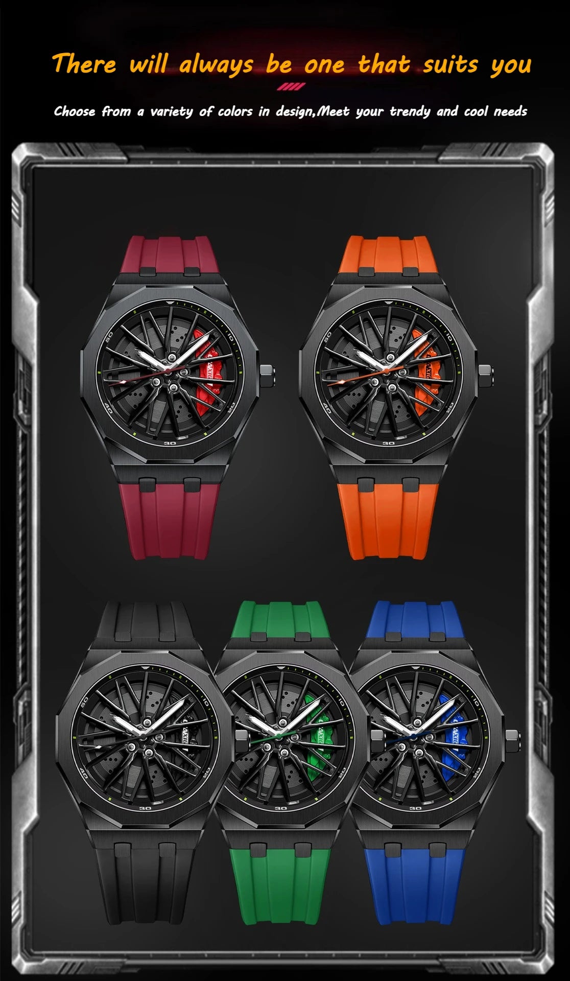 CHAXIGO 7277 Fashion Quartz Men's Watch Wheel Rotation Design Waterproof Luminous Silicone Strap Watch for Women Montres Hommes