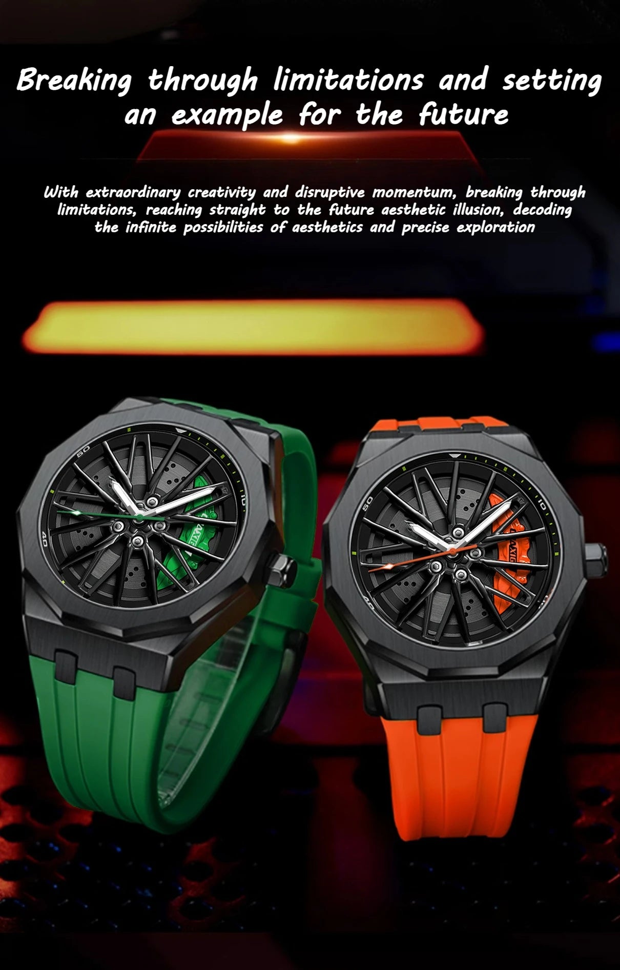 CHAXIGO 7277 Fashion Quartz Men's Watch Wheel Rotation Design Waterproof Luminous Silicone Strap Watch for Women Montres Hommes