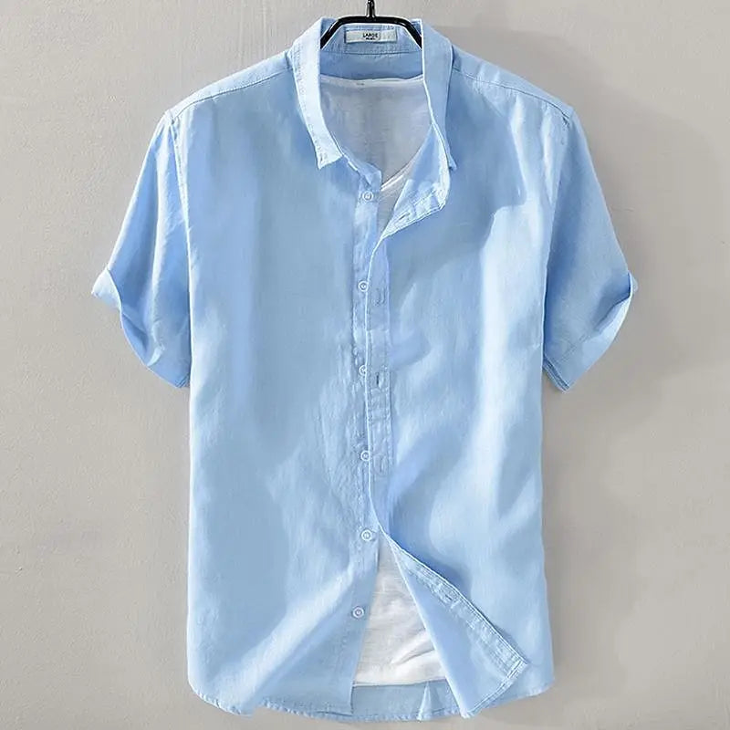 Summer Henry V Neck Button Down Shirt Soft and Comfortable Men's Casual Hawaiian Shirt Solid Color White Black