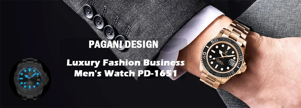 PAGANI DESIGN PD-1662 Luxury GMT Men Mechanical Wristwatch Sapphire Glass Stainless Steel 100M Waterproof Automatic Watches