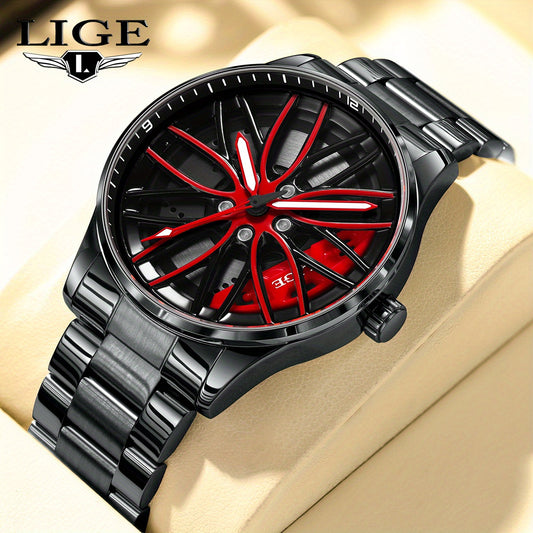 LIGE Quartz Sport Watch for Men, Women, and Teens - Mixed Color, Rotating Skeleton Wheel, Casual Style, Battery-Powered with USB Charging, Zinc Alloy Case, Pointer Display, Quartz Movement, Sports Watch | Skeleton Design | Qu