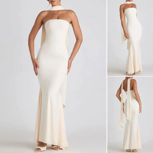 Rafiah Boutique Women's Dresses Spring Summer Elegant Decent Skinny Fit Maxi Evening Sleeveless Strapless Formal Shift Dresses