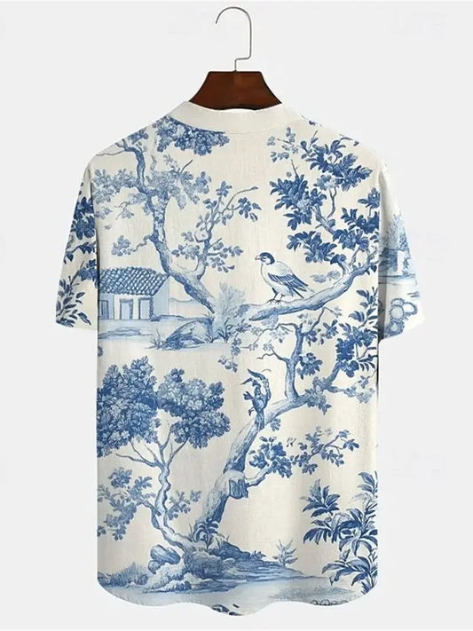 Summer Henry V Neck Button Down Shirt Soft and Comfortable Men's Casual Hawaiian Shirt Solid Color White Black