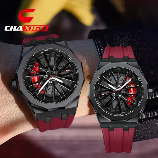 CHAXIGO 7277 Fashion Quartz Men's Watch Wheel Rotation Design Waterproof Luminous Silicone Strap Watch for Women Montres Hommes
