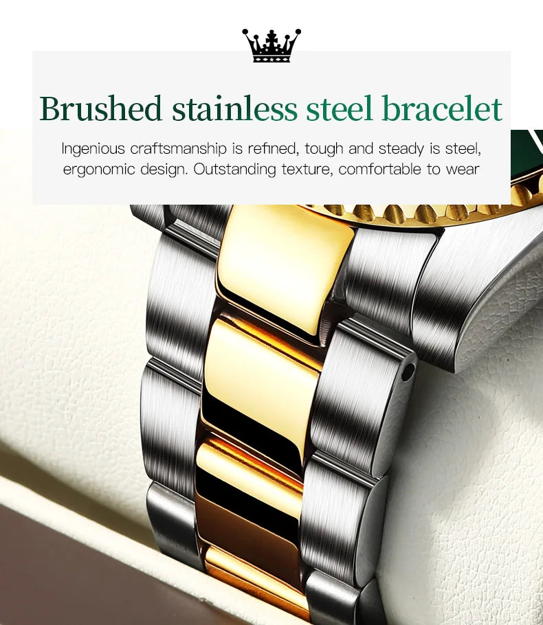 OLEVS Watches for Men with Date Luxury Big Face Waterproof Mens Wristwatch Analog Dress Two Tone Stainless Steel Man Watch