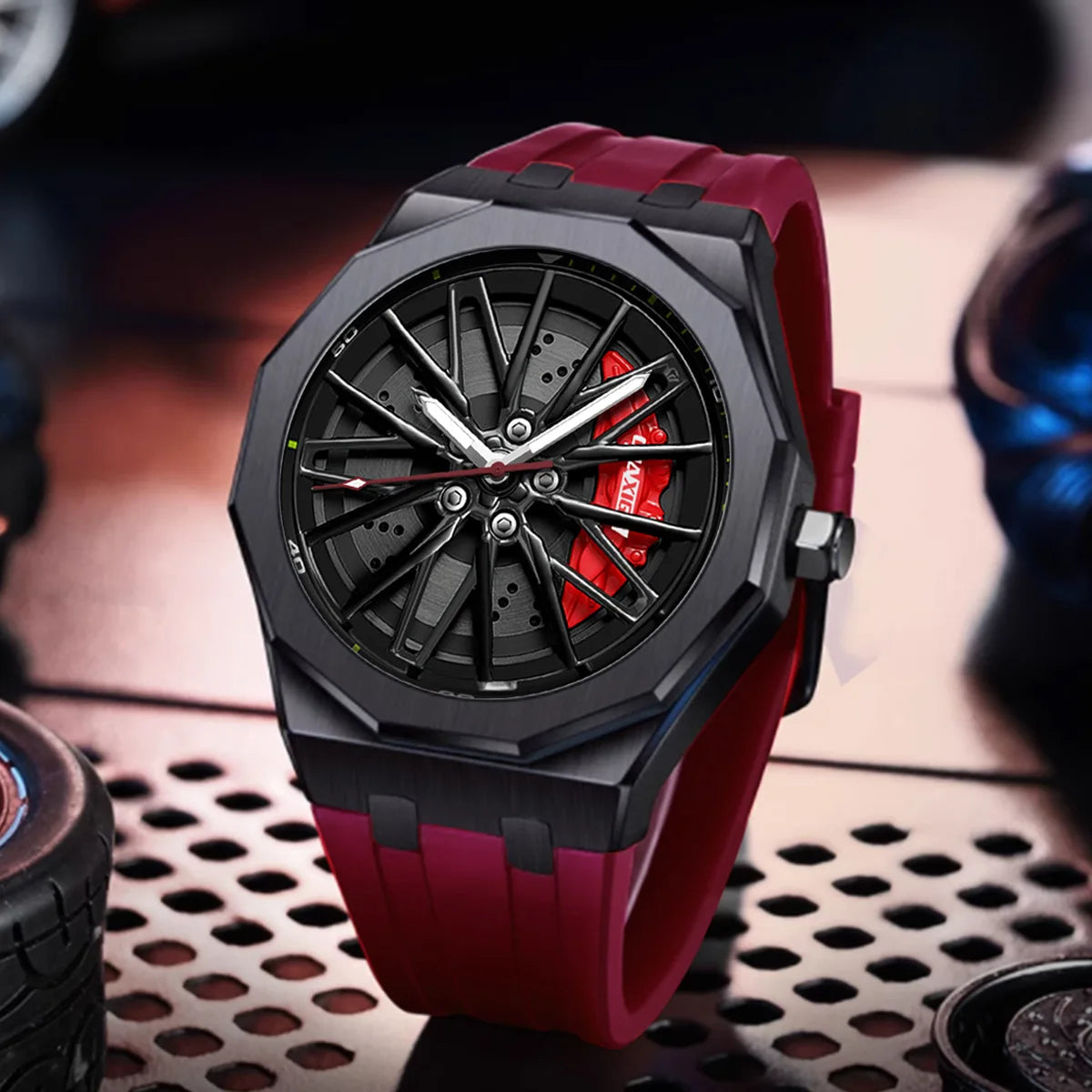 CHAXIGO 7277 Fashion Quartz Men's Watch Wheel Rotation Design Waterproof Luminous Silicone Strap Watch for Women Montres Hommes