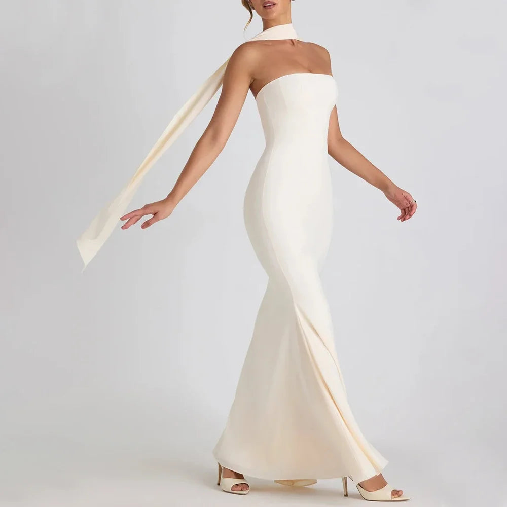 Rafiah Boutique Women's Dresses Spring Summer Elegant Decent Skinny Fit Maxi Evening Sleeveless Strapless Formal Shift Dresses