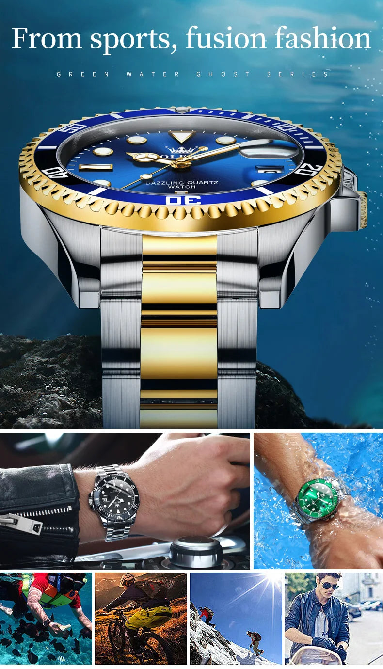 OLEVS Watches for Men with Date Luxury Big Face Waterproof Mens Wristwatch Analog Dress Two Tone Stainless Steel Man Watch
