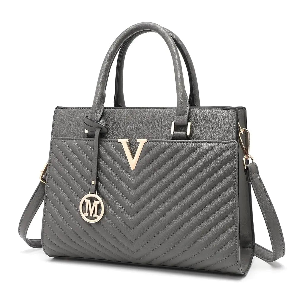 Miss Lulu Women’s Handbags, Chic V-Quilted Top Handle PU Leather Tote with Golden Hardware, Large Bag for Work, School & Travel